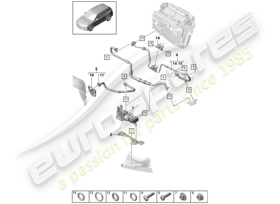 porsche 2018 (cayenne e3 9ya/9yb) refrigerant circuit part diagram