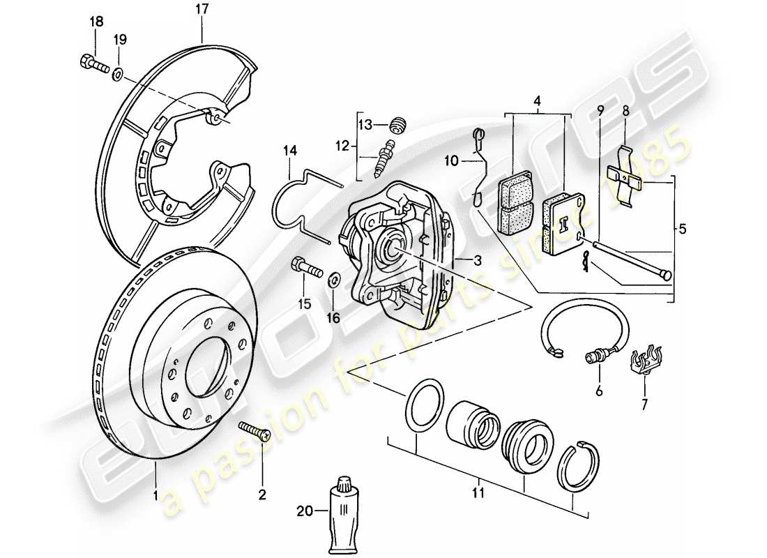 porsche 944 (1988) disc brakes - rear axle parts diagram