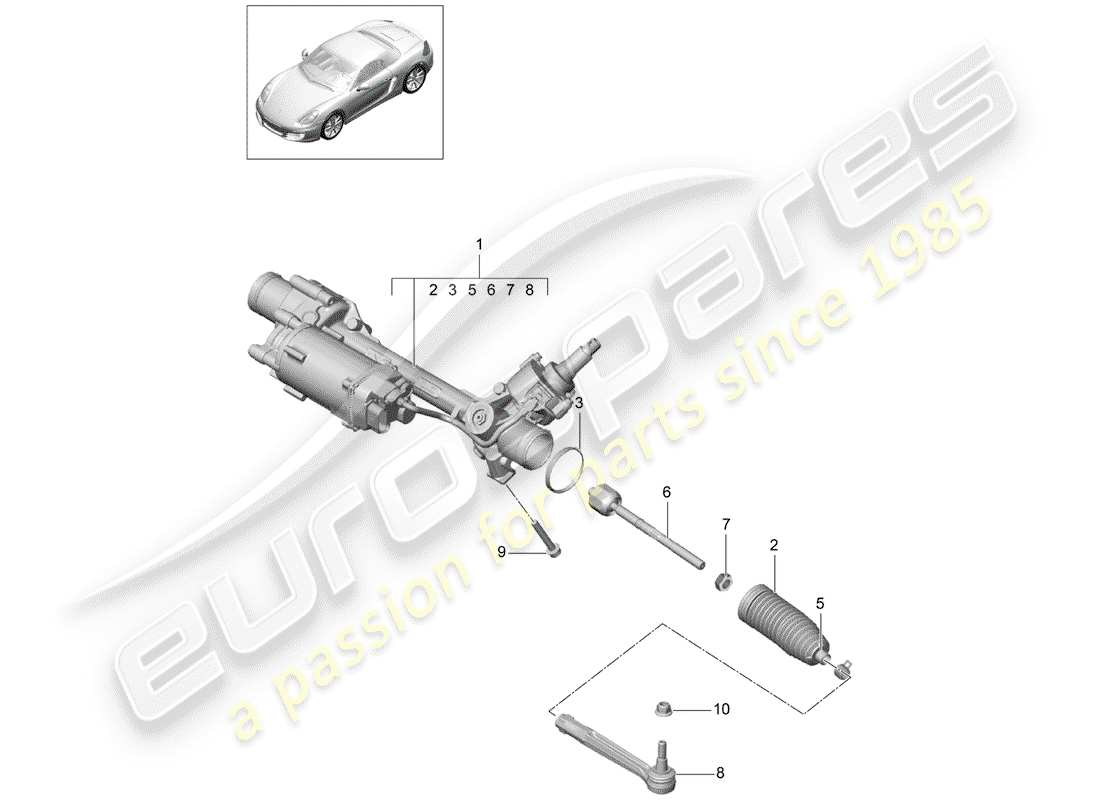 porsche 2012 (981 boxster) steering gear parts diagram