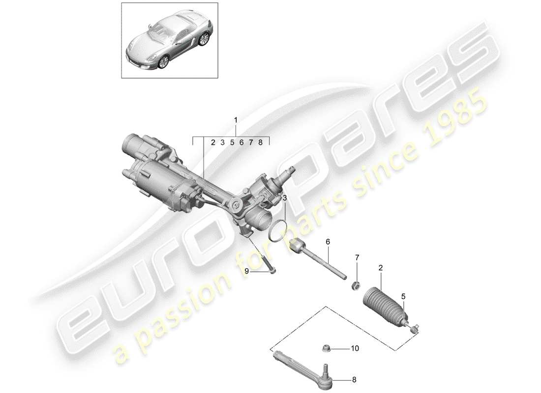 porsche boxster 981 (2012) steering gear parts diagram