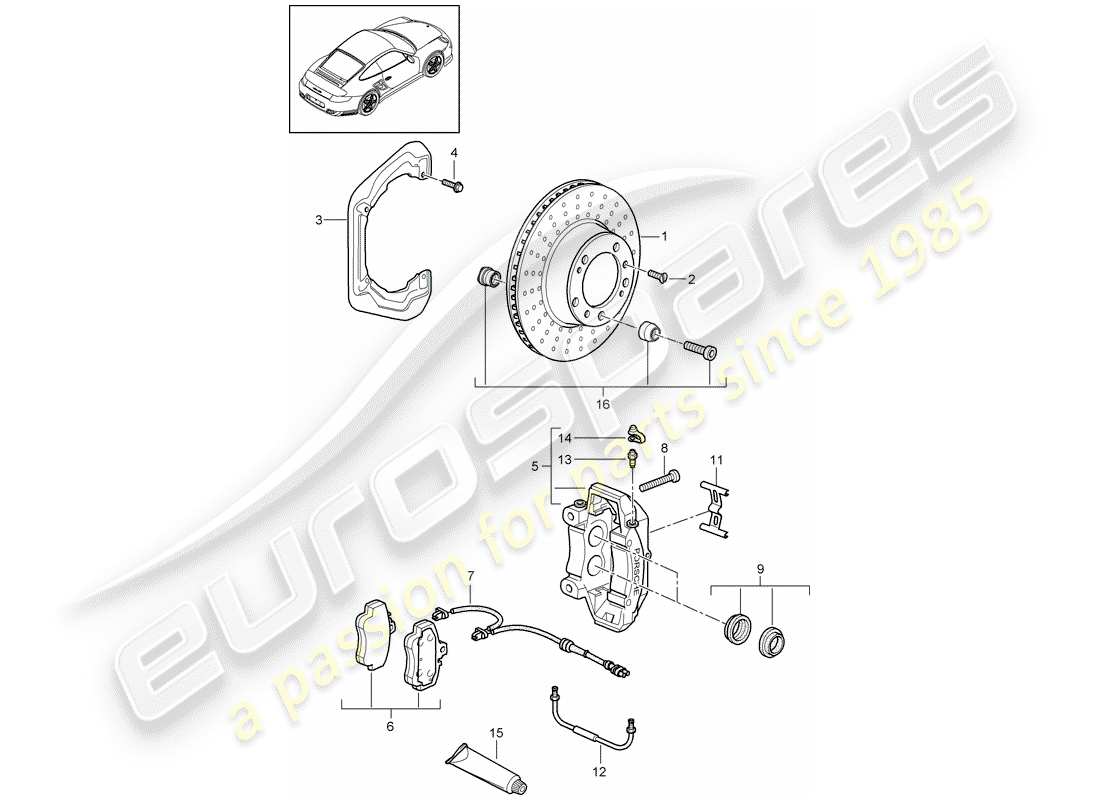 porsche 2008 (997-1 turbo / gt2) disc brakes part diagram