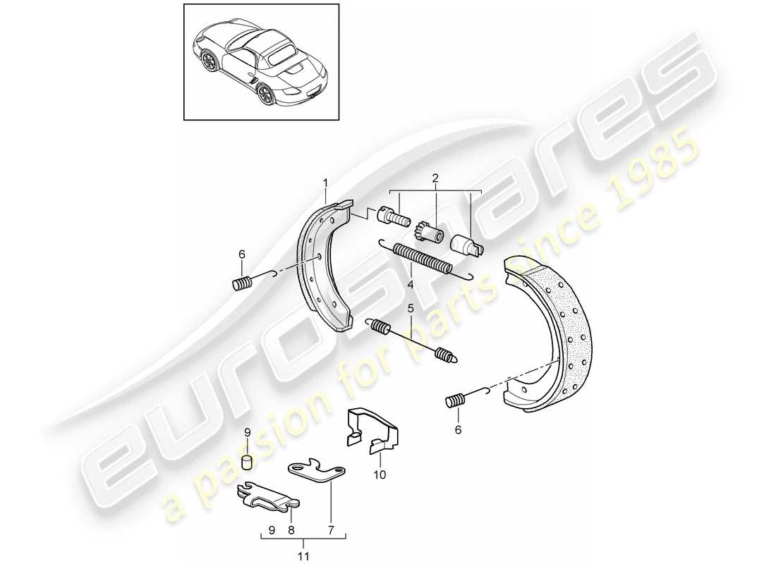 porsche 2009 (987 boxster) handbrake part diagram