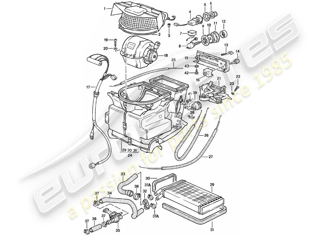 porsche 1980 (924) heater - heater core - f 92-cn402 198>> - f 93-cn100 306>> part diagram