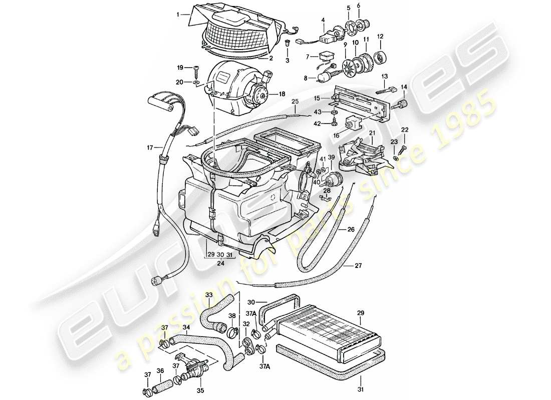 porsche 924 (1980) heater - heater core - f 92-cn402 198>> - f 93-cn100 306>> part diagram