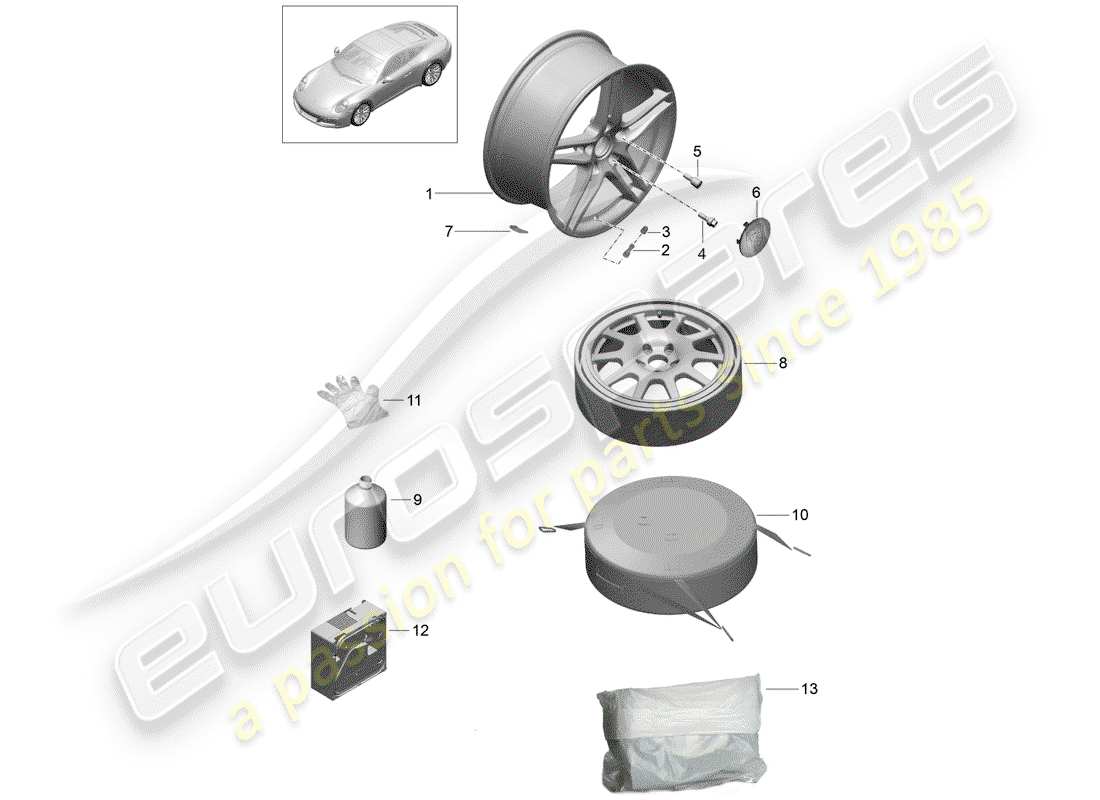 porsche 991 gen. 2 (2020) alloy wheel parts diagram