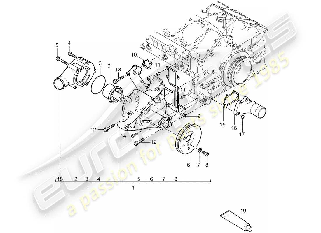 porsche 2004 (carrera gt) water pump - thermostat part diagram
