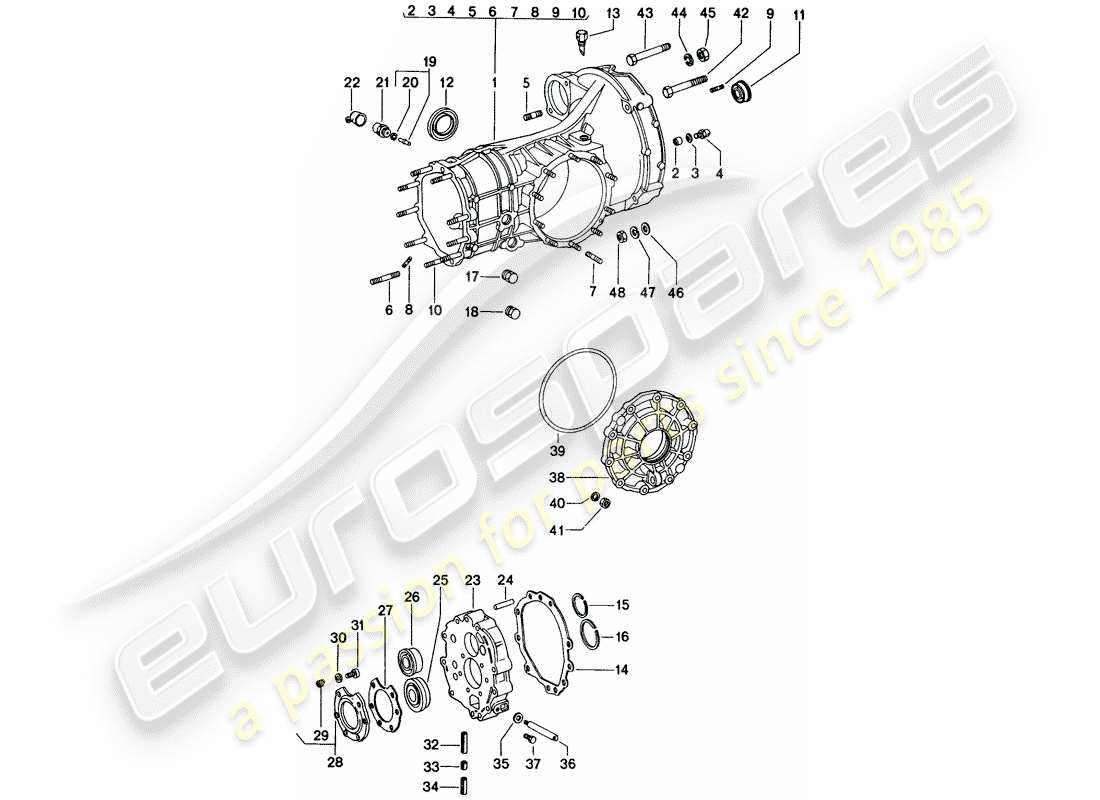 porsche 1974 (914) replacement transmission - transmission case part diagram