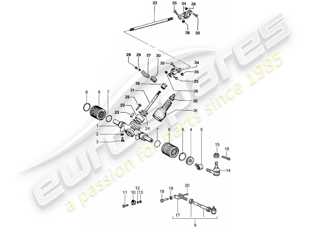 porsche 1972 (914) steering gear - steering linkage part diagram
