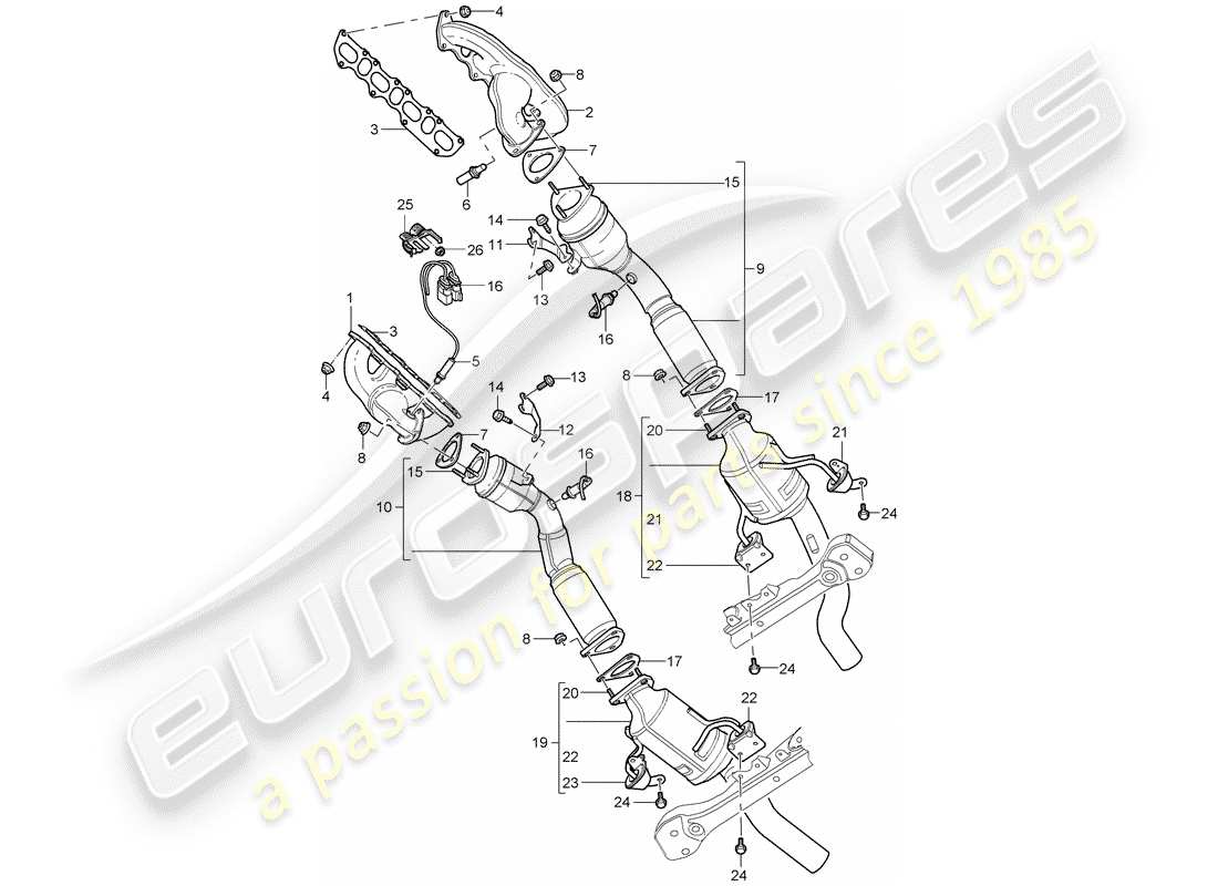 porsche 2004 (cayenne e1 9pa) exhaust system part diagram