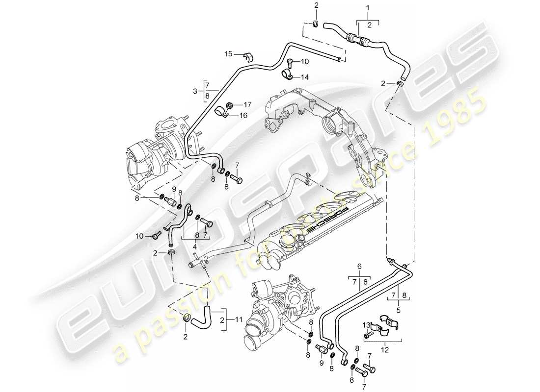 porsche 2004 (cayenne e1 9pa) exhaust gas turbocharger part diagram