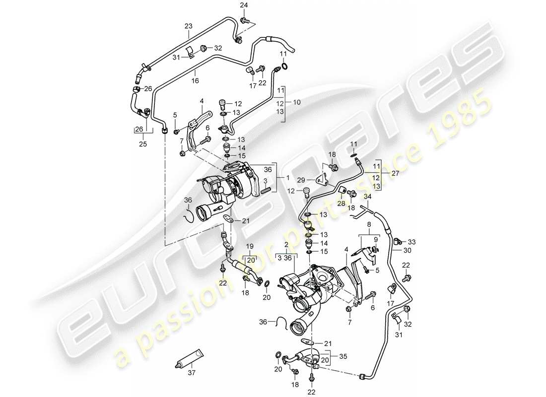 porsche 2007 (cayenne e1 9pa) exhaust gas turbocharger part diagram