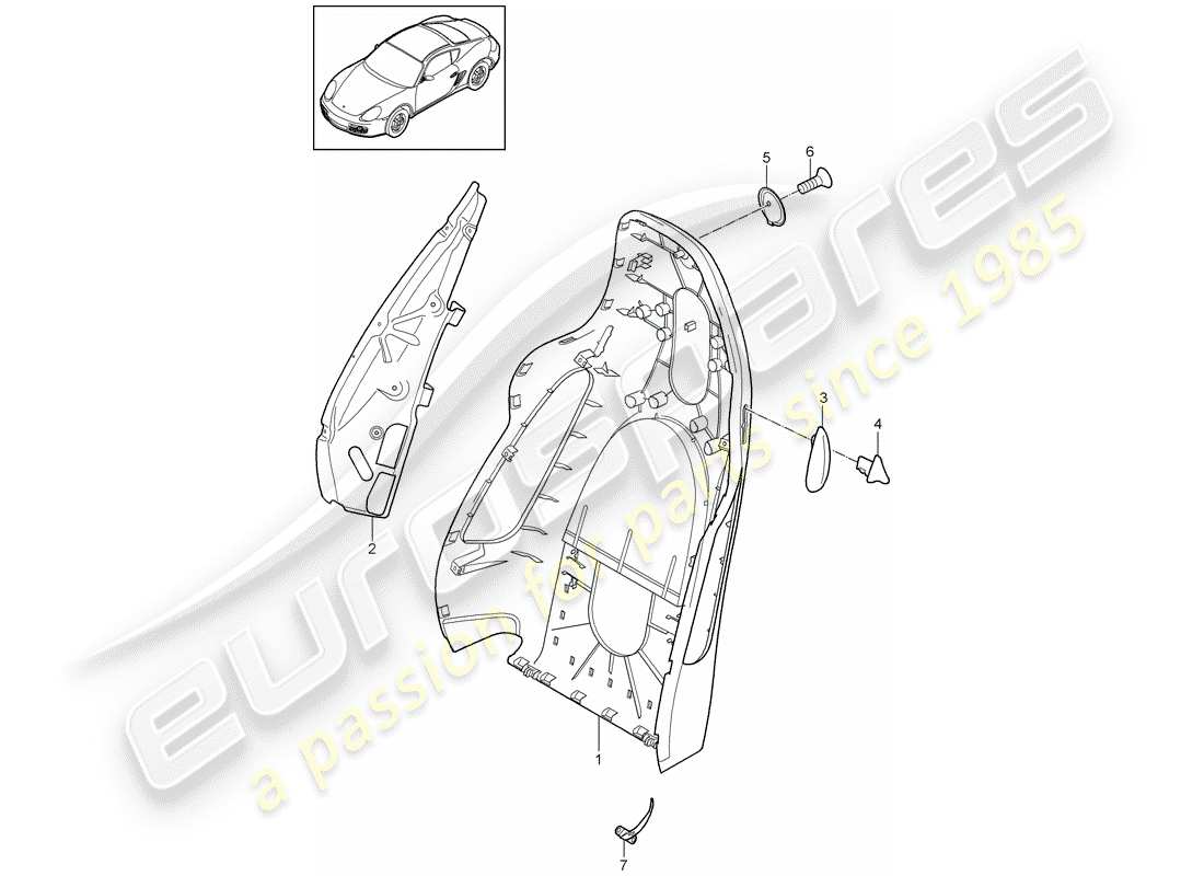 porsche 2011 (987 cayman) backrest shell part diagram