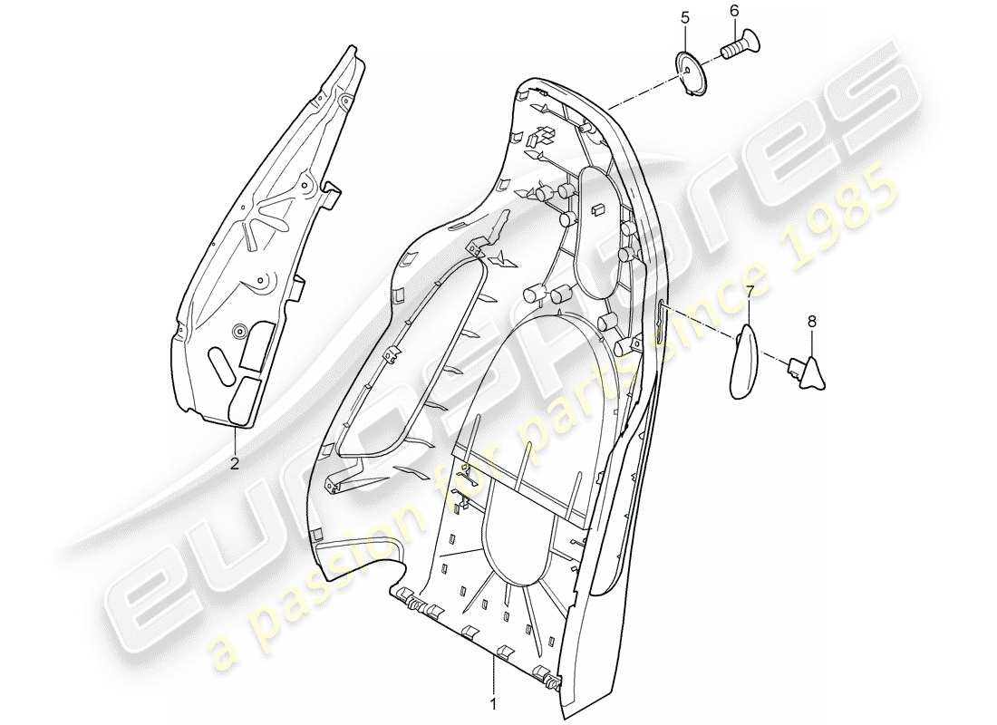 porsche 2008 (987 cayman) backrest shell part diagram