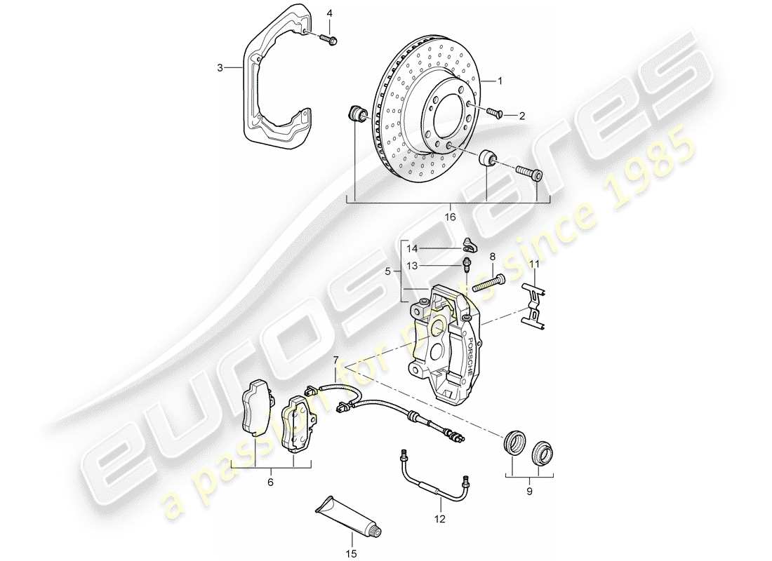 porsche 2007 (997-1 gt3) disc brakes part diagram