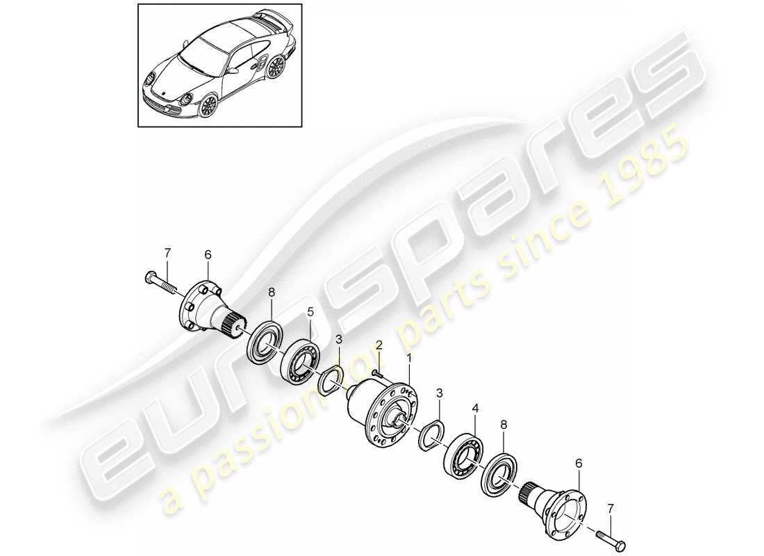 porsche 911 t/gt2rs (2013) limited slip differential parts diagram