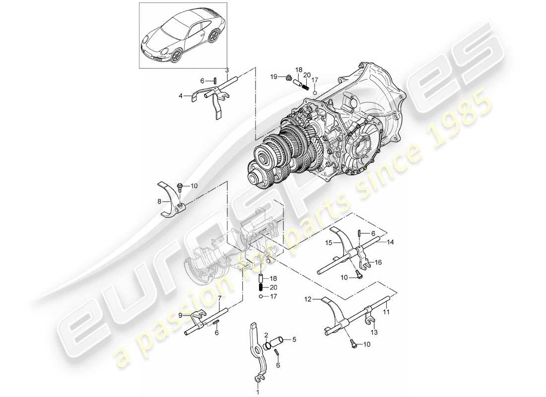 porsche 2011 (997-2) selector shaft part diagram