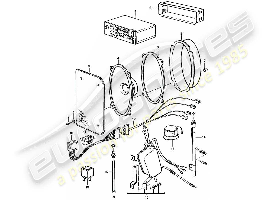 porsche 1983 (924) radio unit - with: - 4 - loudspeaker - d - mj 1983>> part diagram
