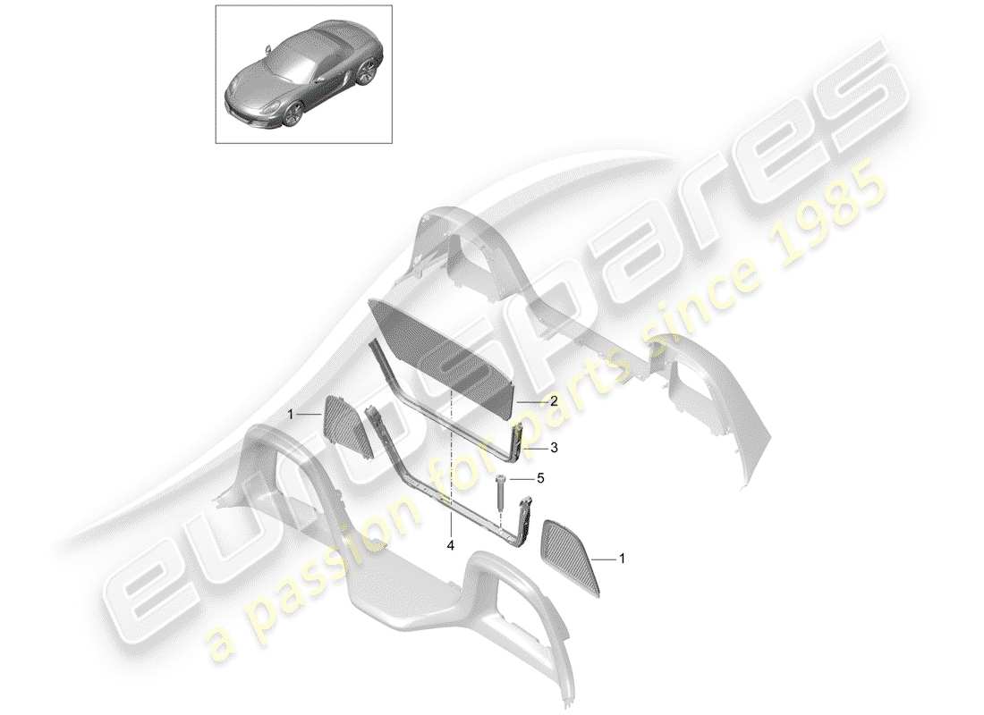 porsche boxster 981 (2012) windscreen part diagram