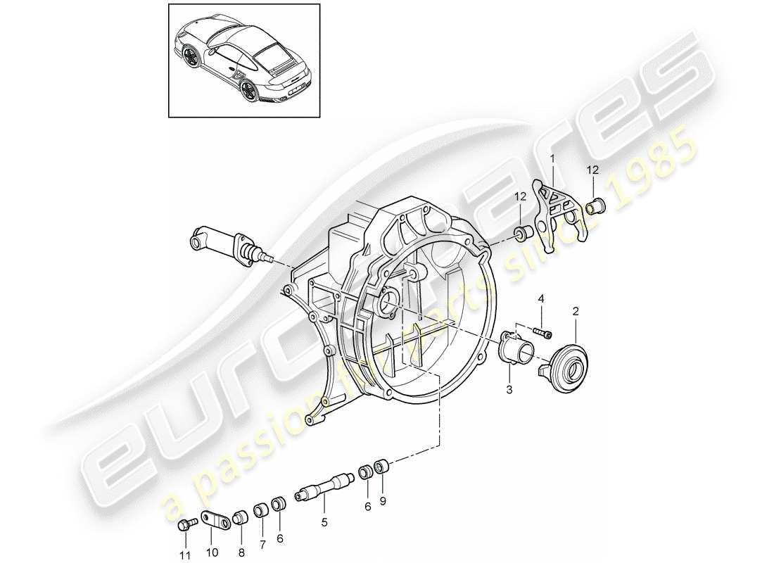 porsche 911 t/gt2rs (2013) clutch release parts diagram
