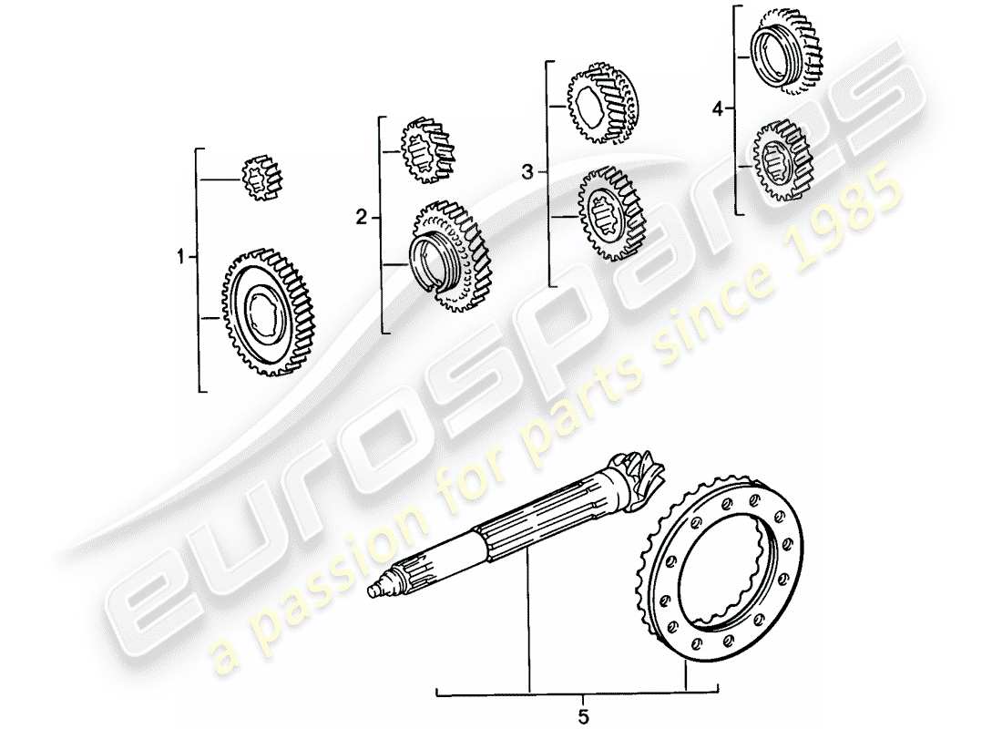 porsche 1989 (911) gear wheel sets - 4-speed part diagram