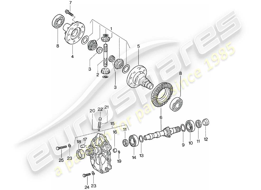 porsche 924 (1982) differential - automatic transmission parts diagram