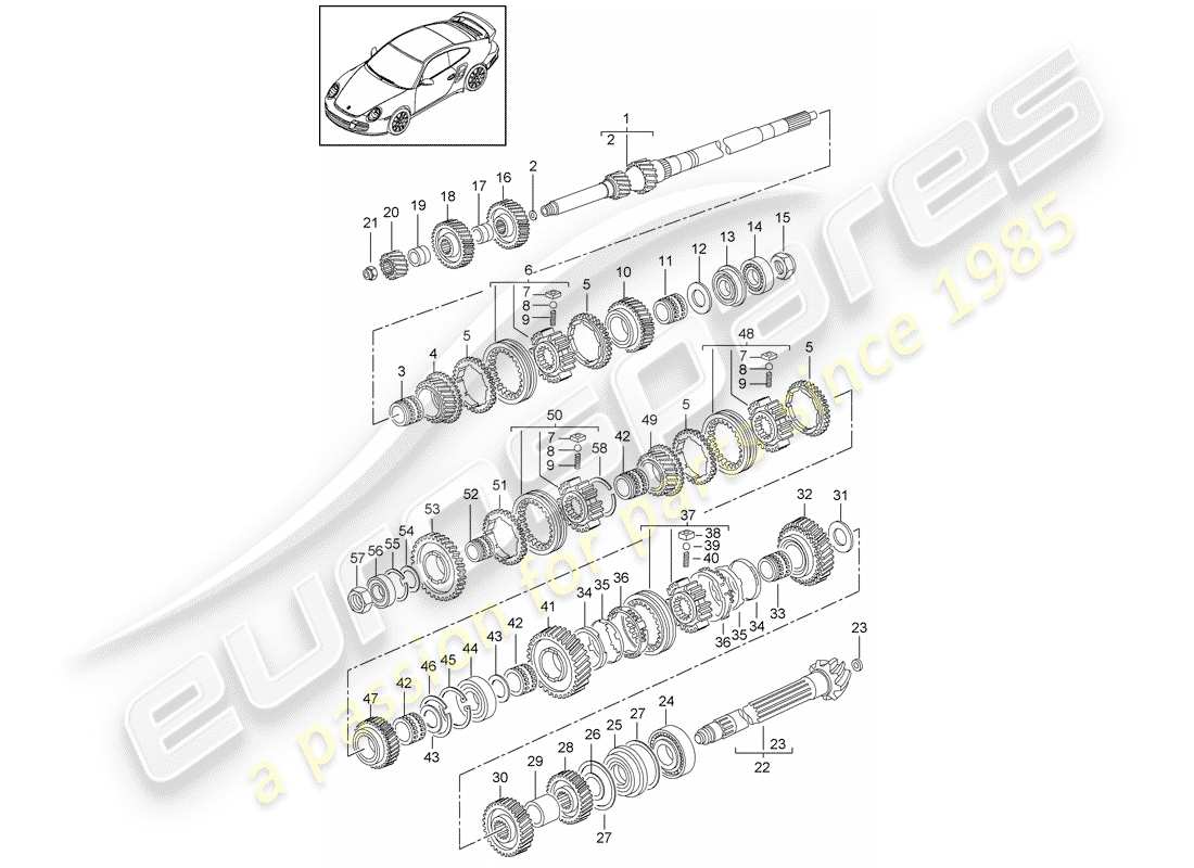 porsche 2013 (997-2 turbo / gt2 rs) gears and shafts part diagram
