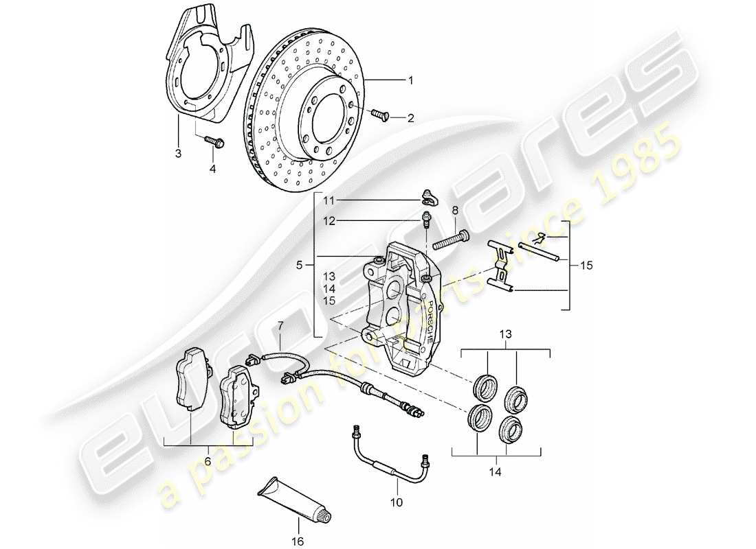 porsche 2008 (997-1) disc brakes parts diagram