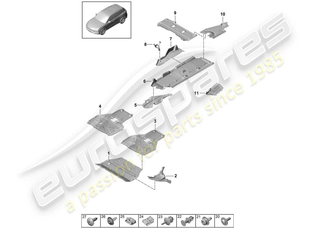 a part diagram from the porsche 2020 (cayenne e3 9ya/9yb) parts catalogue