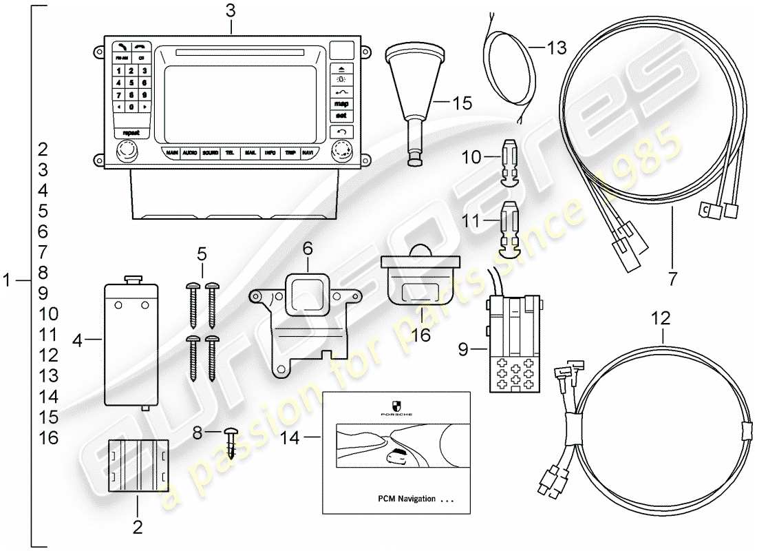 a part diagram from the porsche accessories and tequipment parts catalogue
