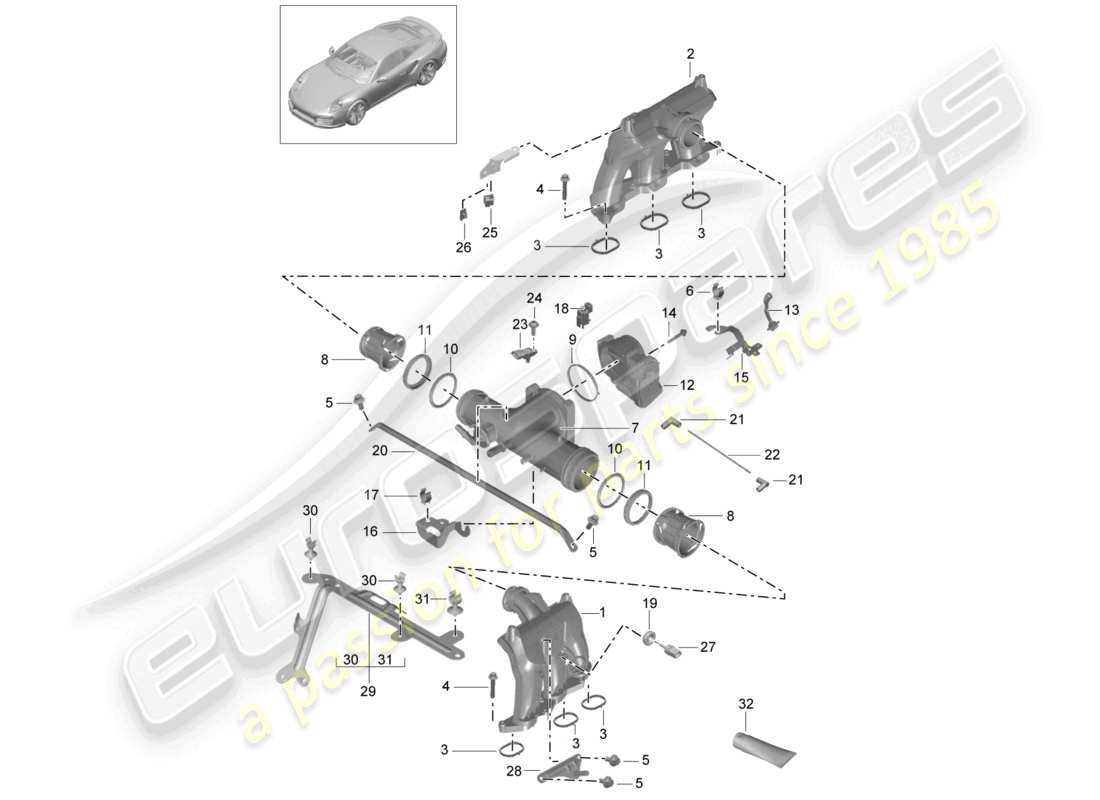 a part diagram from the porsche 2016 (991-1 turbo) parts catalogue