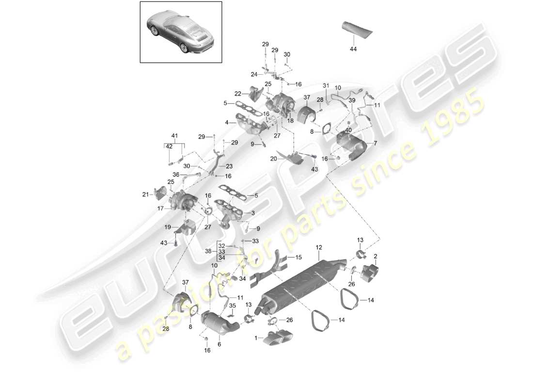 a part diagram from the porsche 2015 (991-1 turbo) parts catalogue