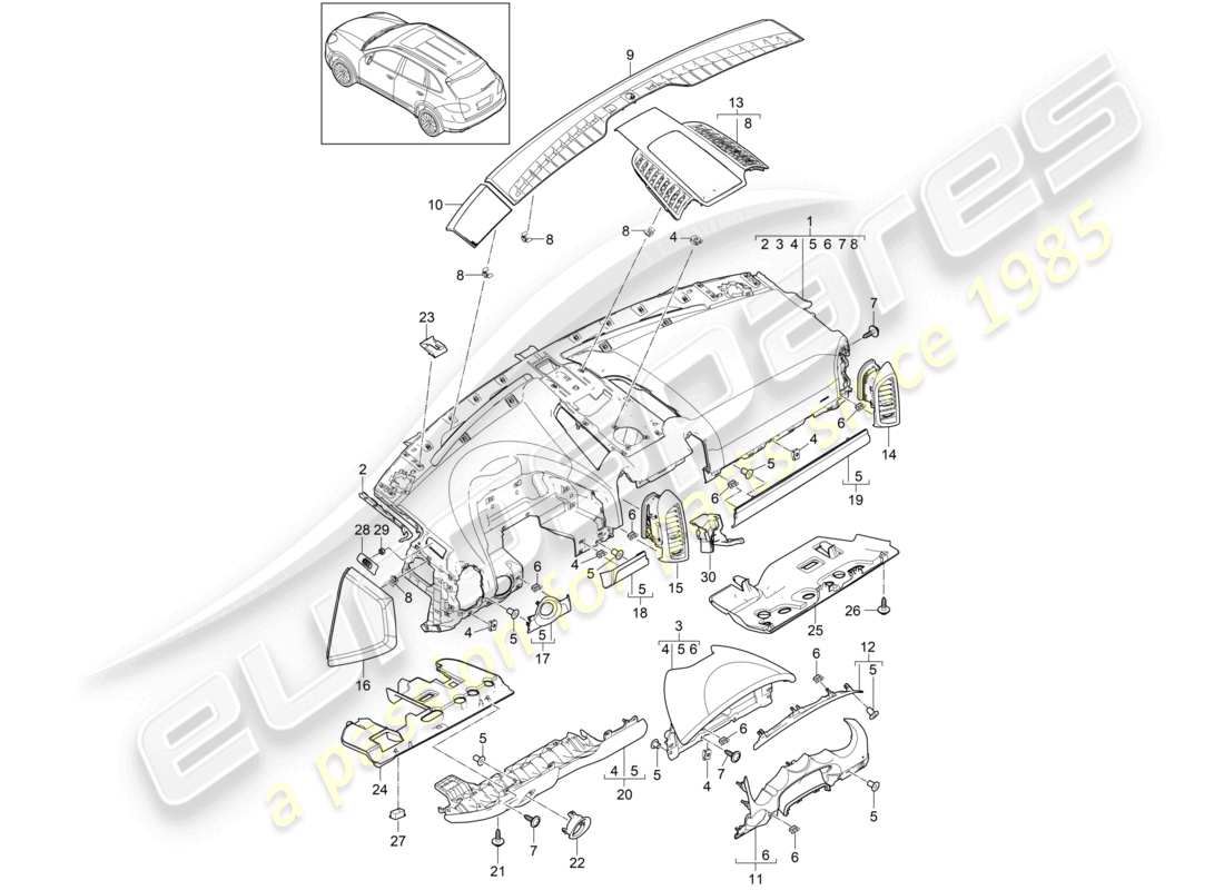 VIEW PARTS DIAGRAMS FROM THE PORSCHE CAYENNE PARTS CATALOGUE a part diagram from the porsche cayenne parts catalogue