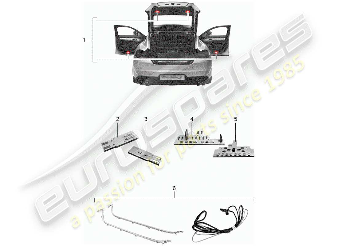 a part diagram from the porsche 2017 (tequipment panamera) parts catalogue