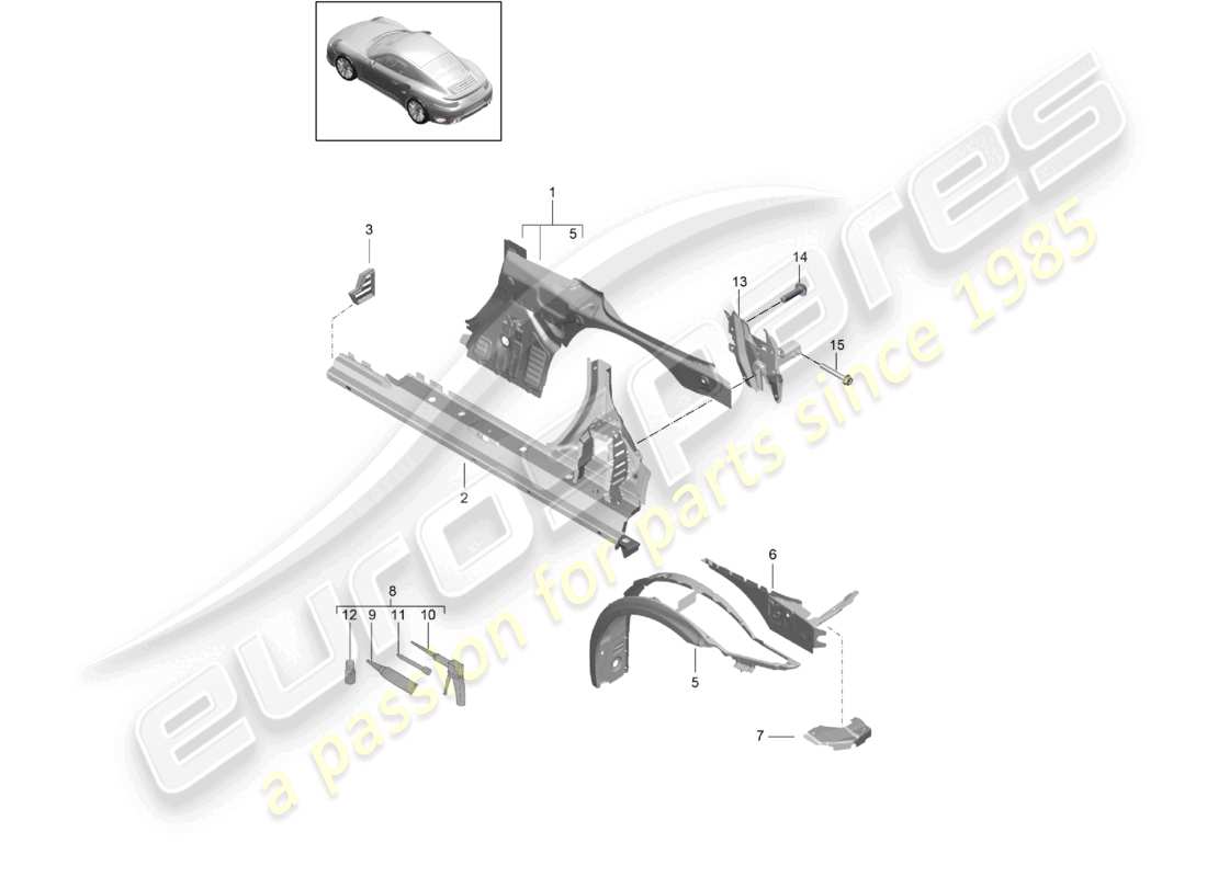 a part diagram from the porsche 2015 (991-1 turbo) parts catalogue