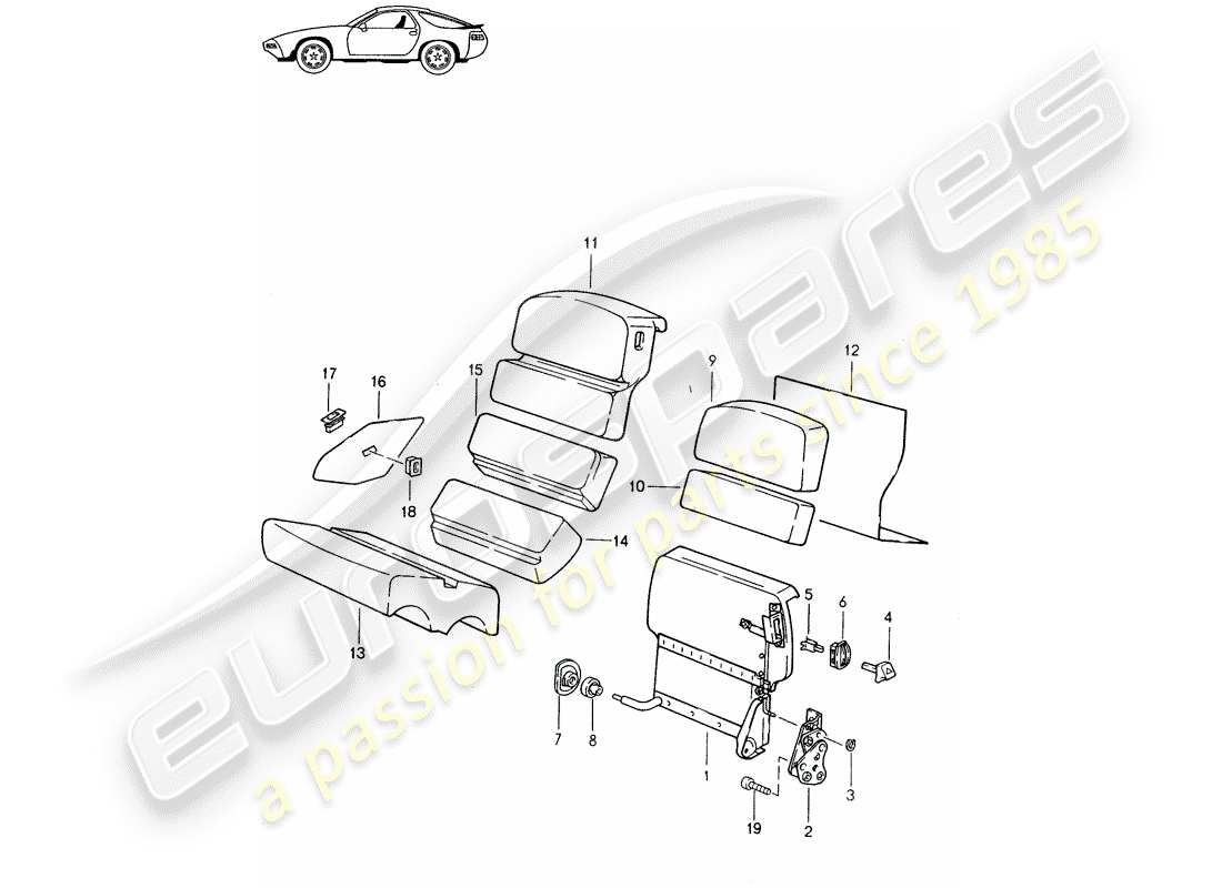 a part diagram from the porsche 1986 (seats for 944/968/911/928) parts catalogue