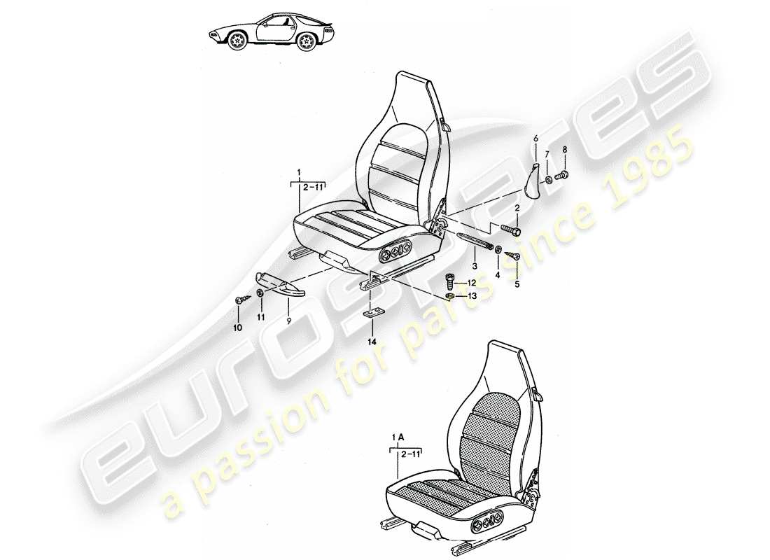 a part diagram from the porsche 1986 (seats for 944/968/911/928) parts catalogue