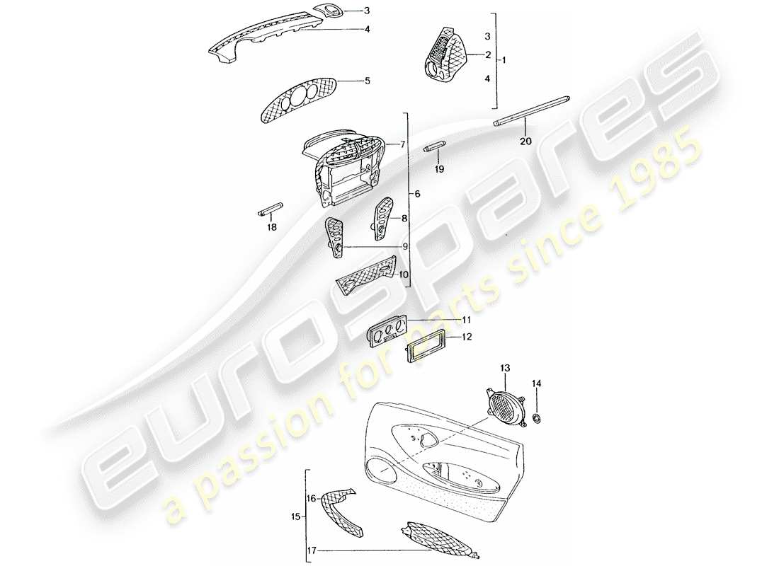 a part diagram from the porsche accessories and tequipment parts catalogue