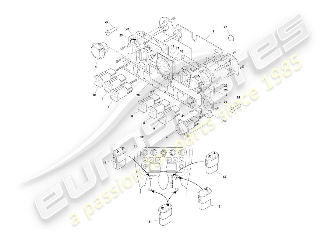 aston martin db7 vantage (2001) instruments & controls part diagram