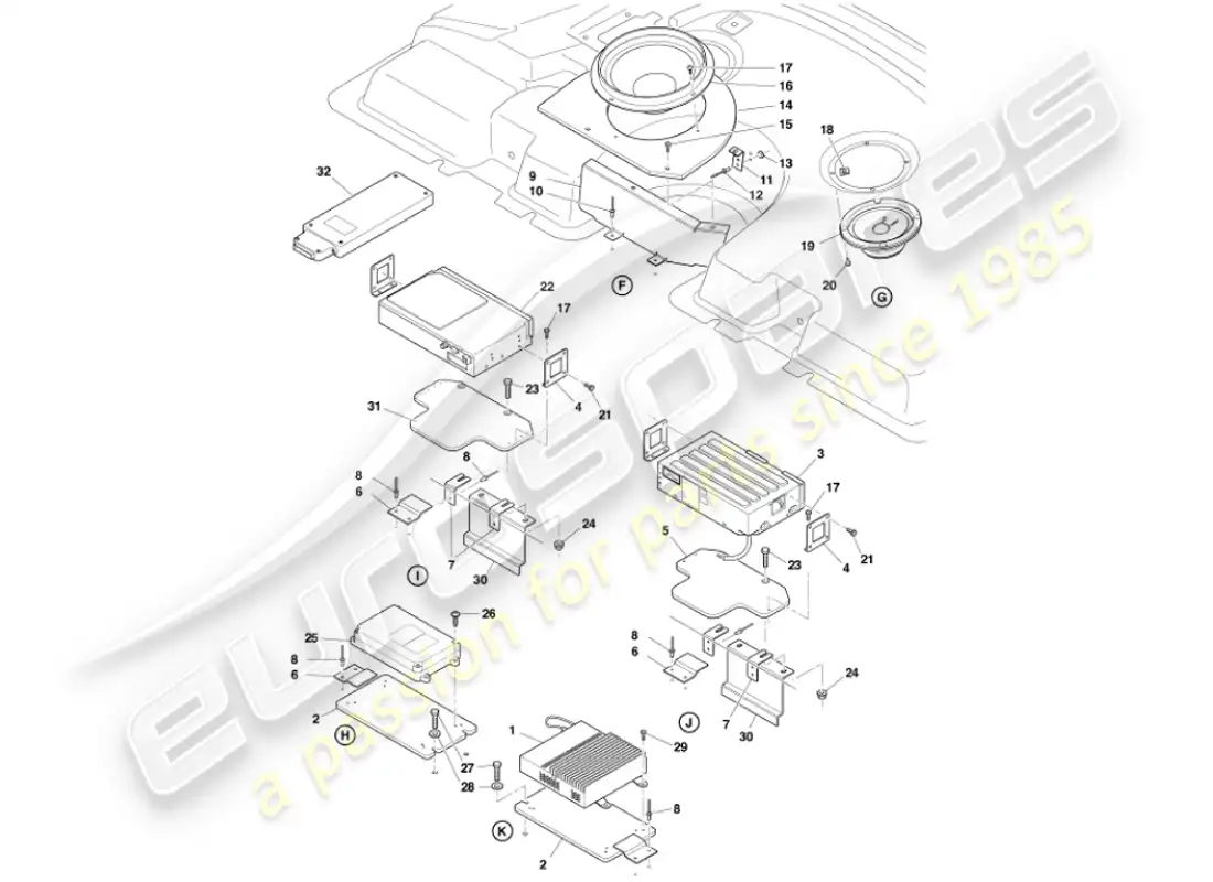 aston martin vanquish (2001) in-car entertainment parts diagram