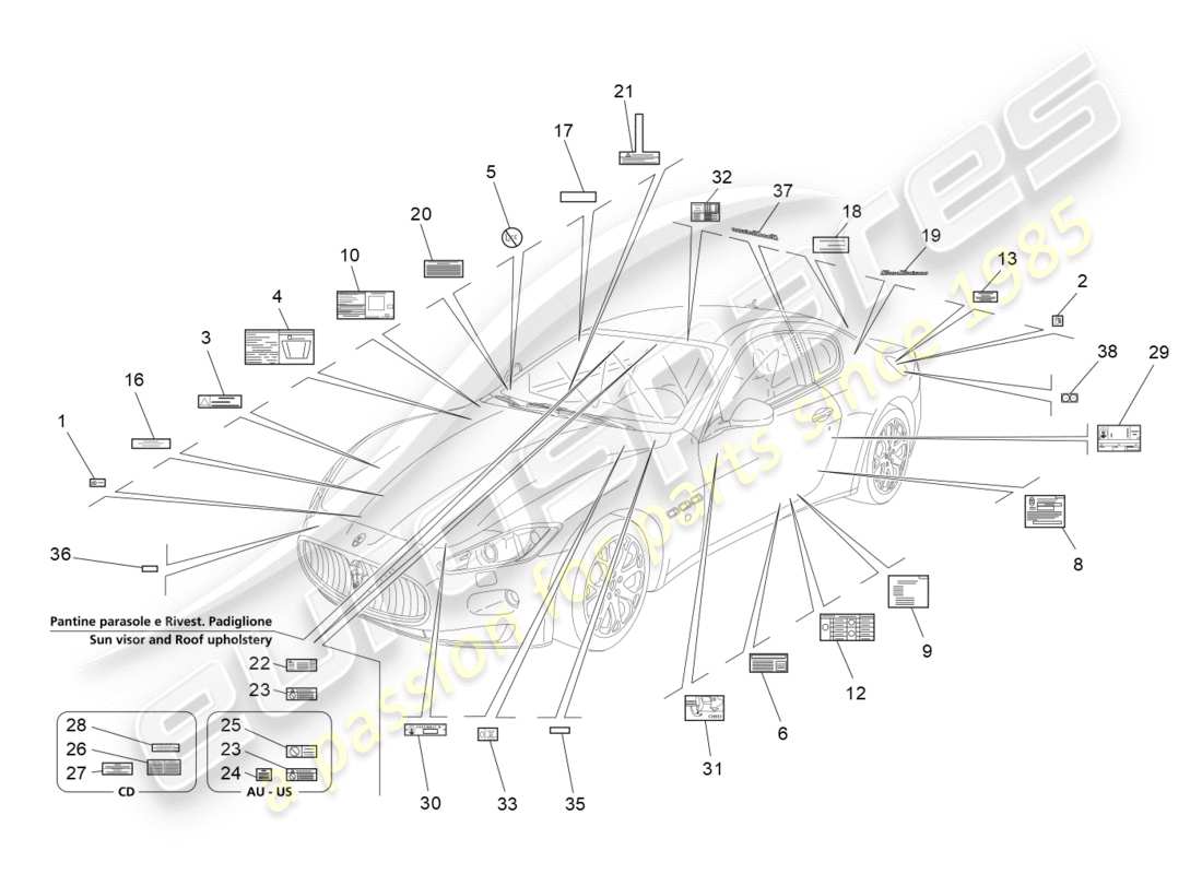 maserati granturismo (2014) stickers and labels part diagram