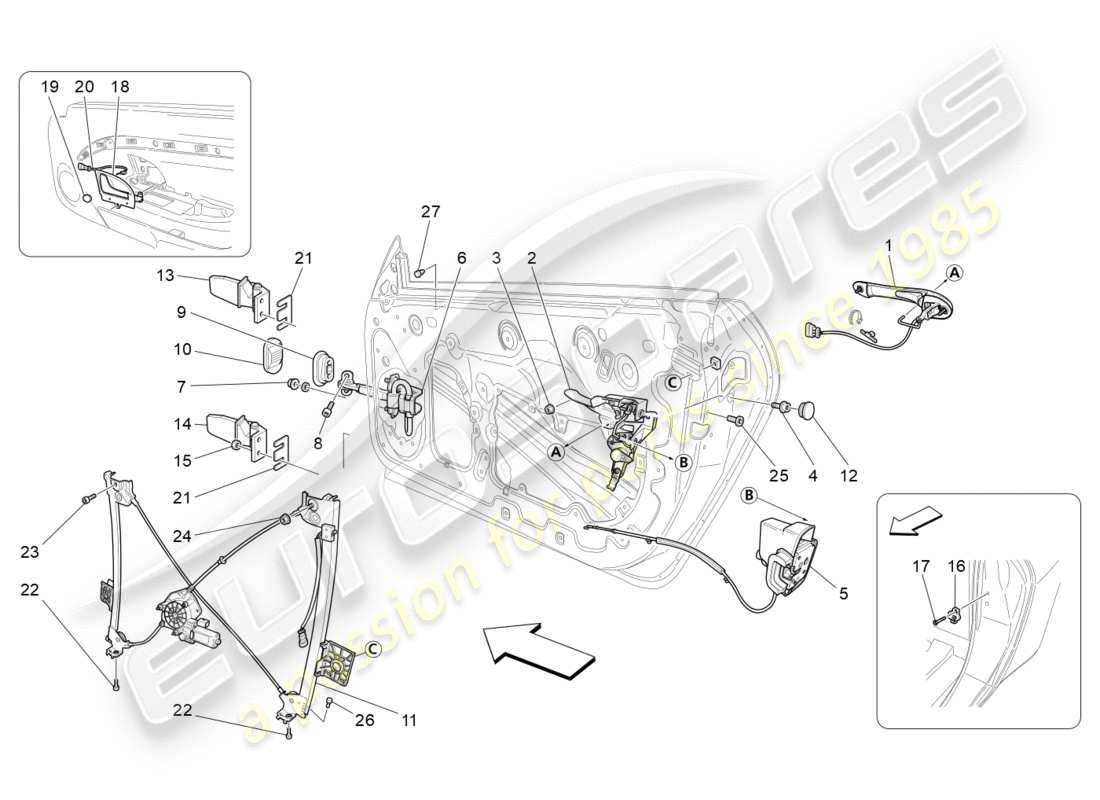 maserati granturismo (2014) front doors: mechanisms part diagram