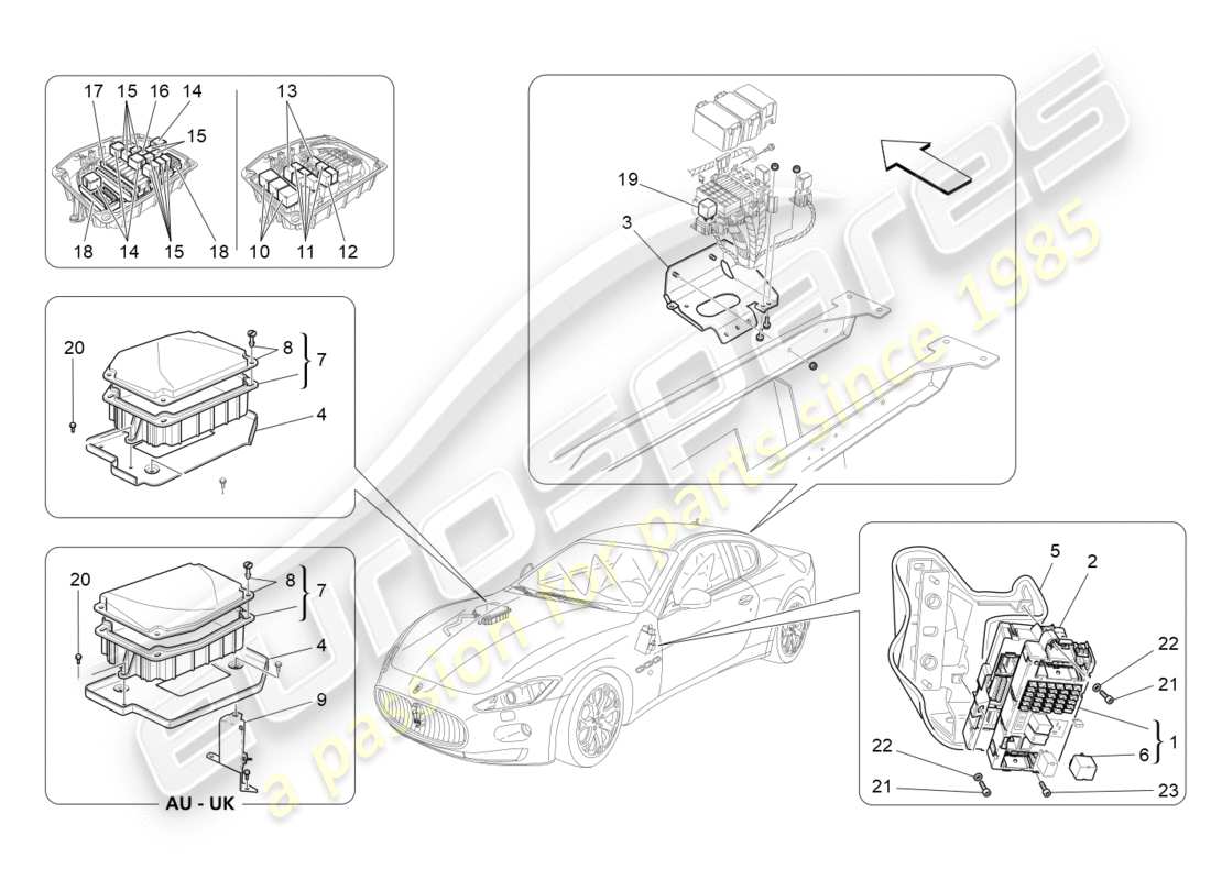 maserati granturismo (2014) relays, fuses and boxes part diagram