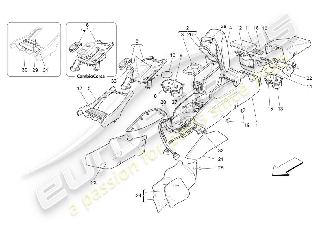 maserati granturismo (2010) accessory console and centre console parts diagram