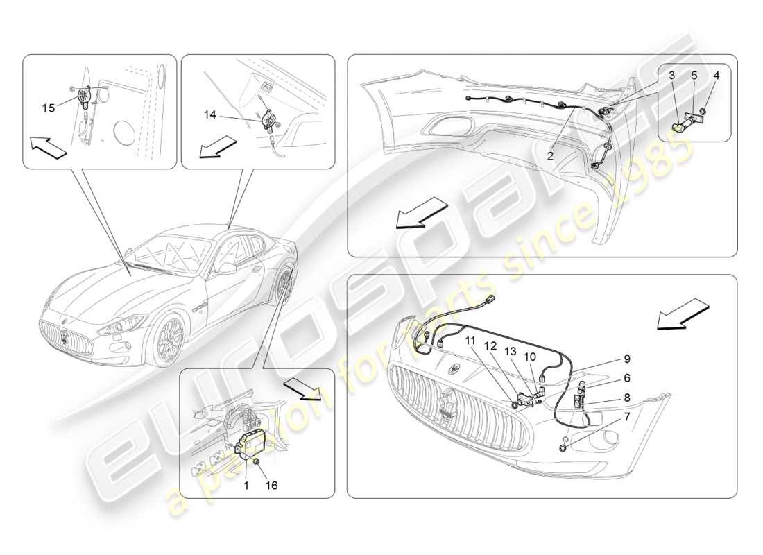 maserati granturismo (2011) parking sensors part diagram