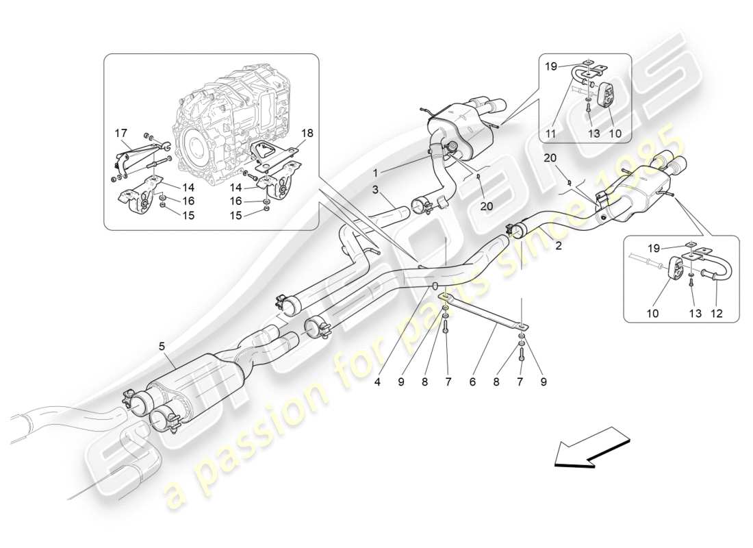 maserati granturismo (2011) silencers part diagram