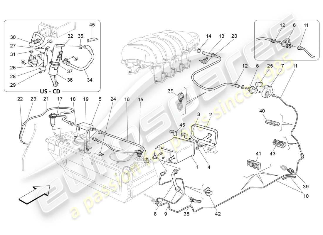 maserati granturismo (2011) fuel vapour recirculation system part diagram