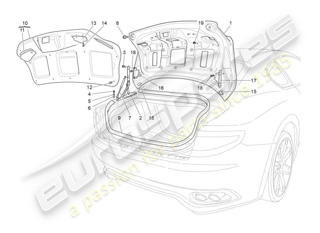 maserati granturismo (2016) rear lid part diagram