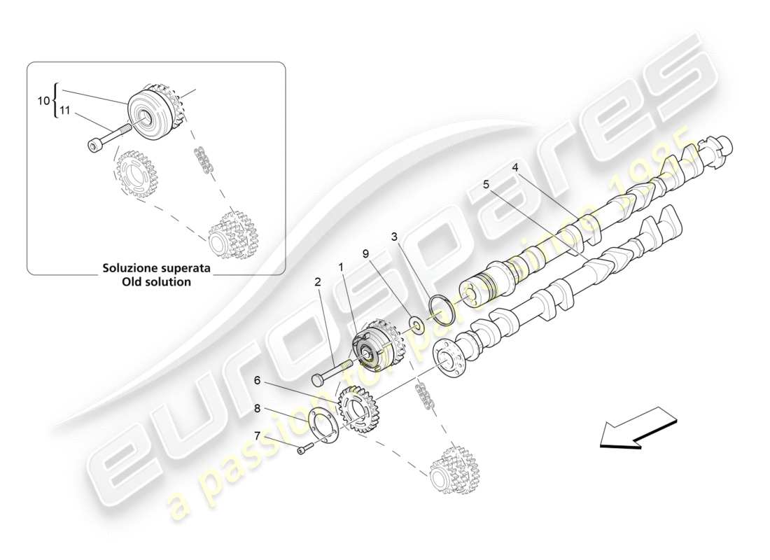 maserati granturismo (2010) rh cylinder head camshafts parts diagram