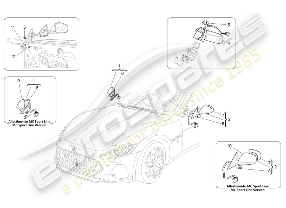 maserati granturismo s (2019) internal and external rear-view mirrors part diagram