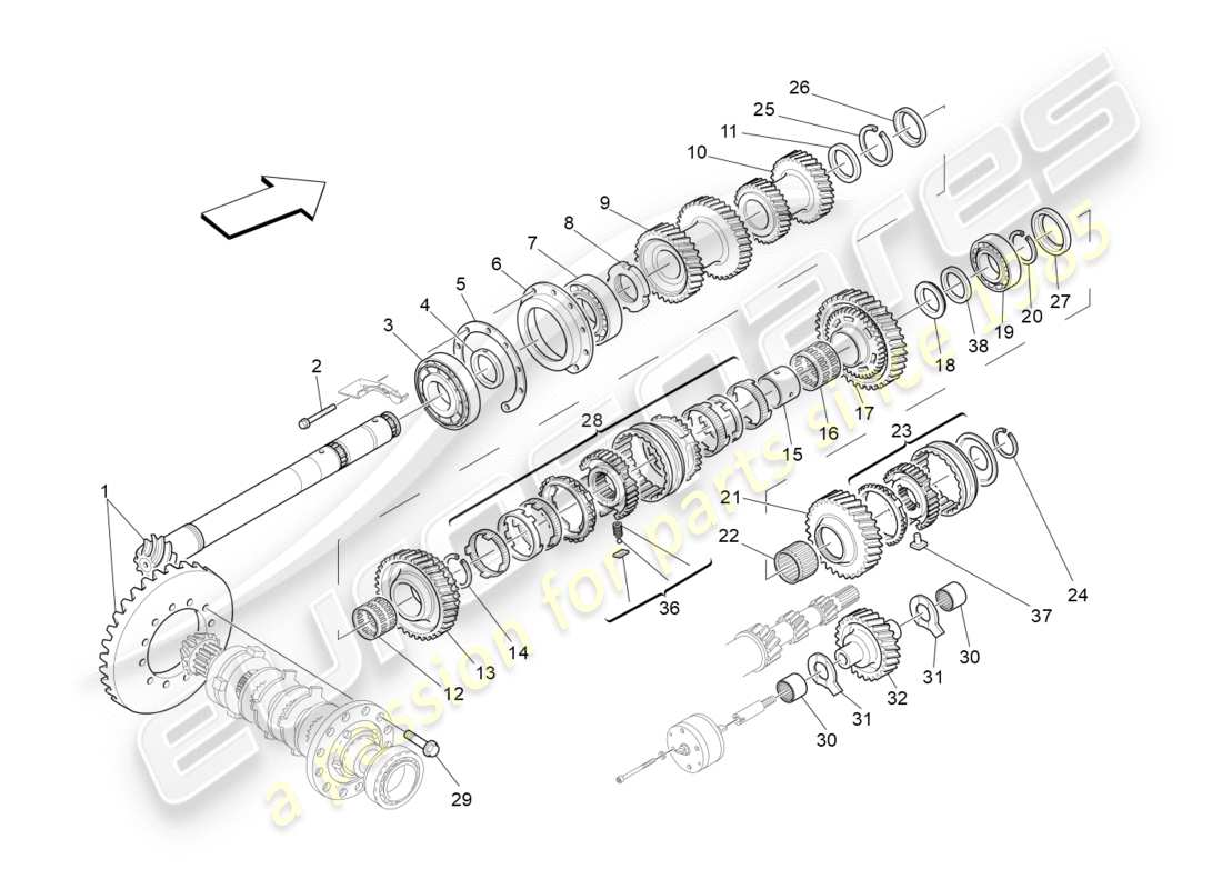 maserati granturismo (2009) lay shaft gears part diagram